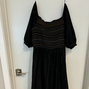 Fit & Flare Off the Shoulder Cotton Poplin Smocked Maxi Dress